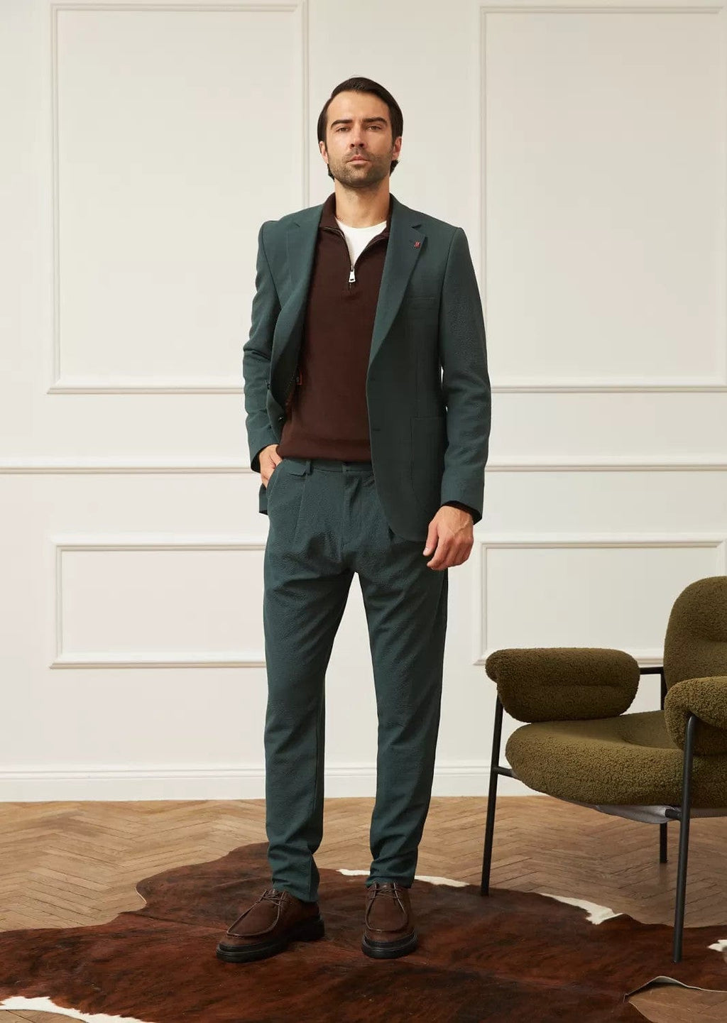 Tiavllya Casual 2 Pieces Mens Hunt Green Suit Flat Notch Lapel Tuxedos For Wedding (Blazer+Pants)