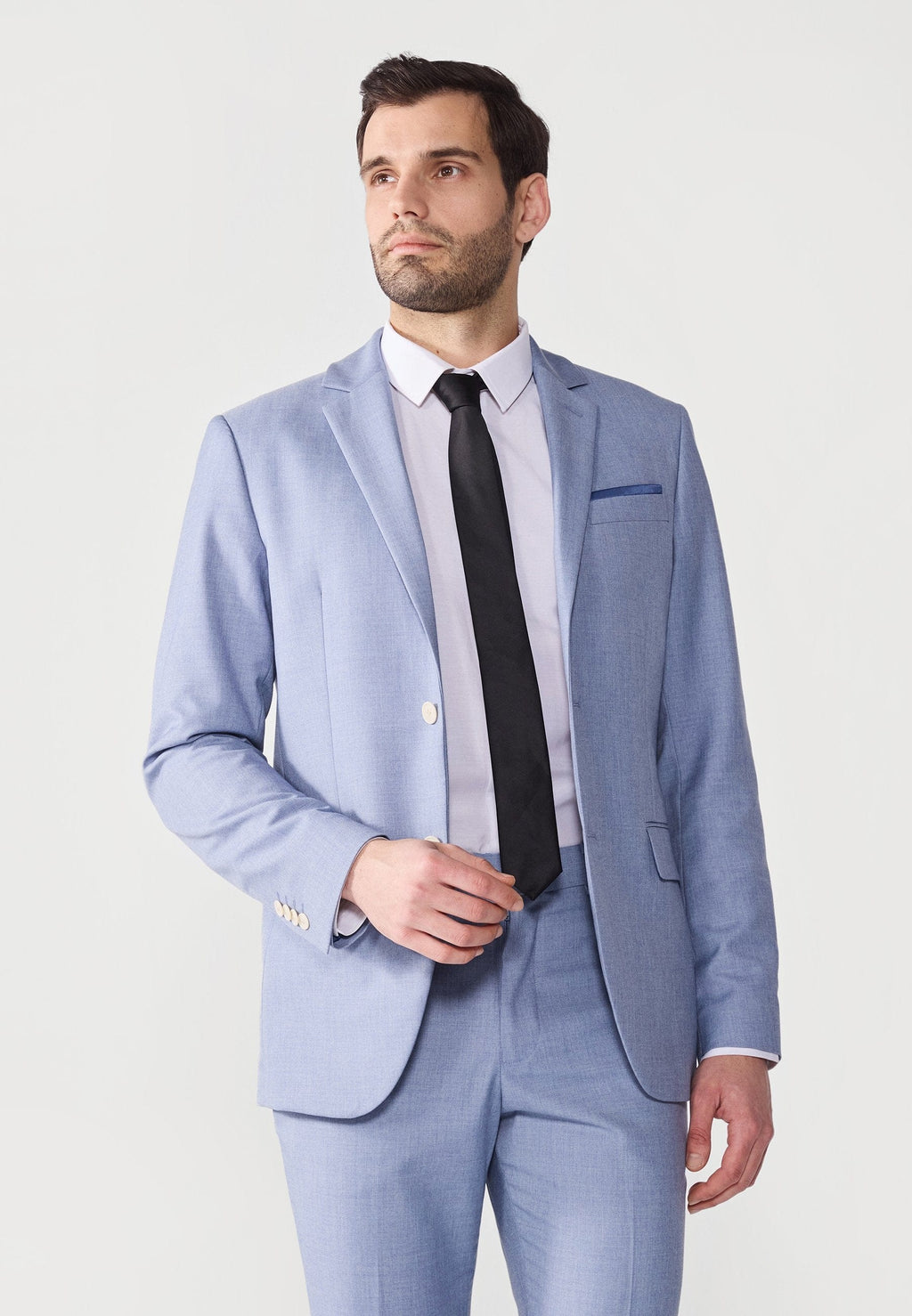 Tiavllya Casual 2 Pieces Mens Light Blue Suit Flat Notch Lapel Tuxedos For Wedding (Blazer+Pants)