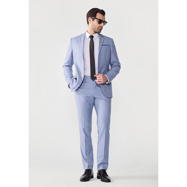 Tiavllya Casual 2 Pieces Mens Light Blue Suit Flat Notch Lapel Tuxedos For Wedding (Blazer+Pants)