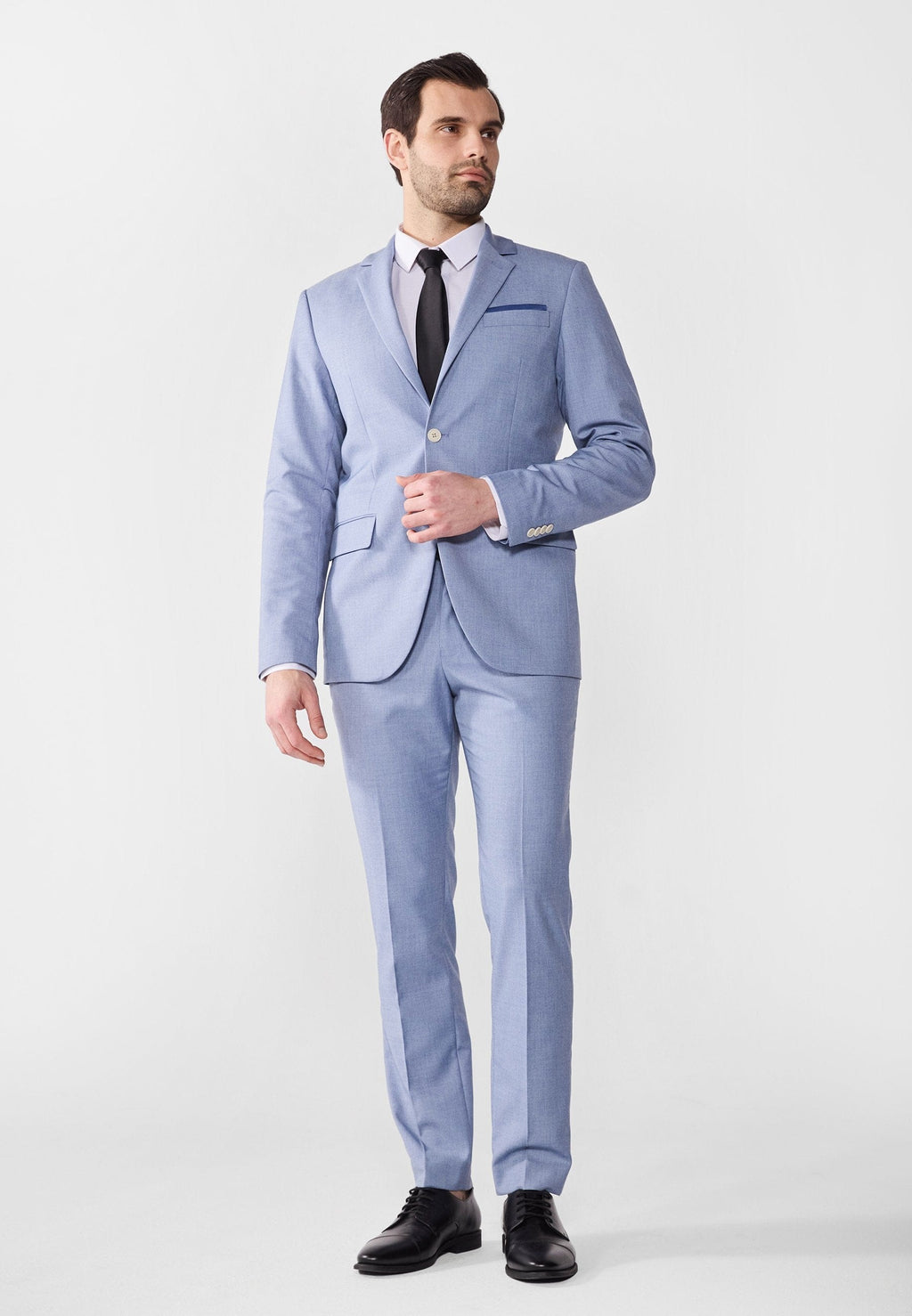 Tiavllya Casual 2 Pieces Mens Light Blue Suit Flat Notch Lapel Tuxedos For Wedding (Blazer+Pants)