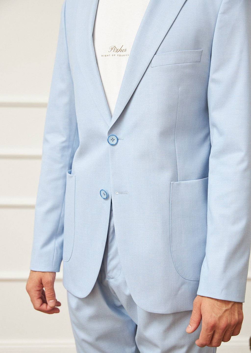 Tiavllya Casual 2 Pieces Mens Light Blue Suit Flat Notch Lapel Tuxedos For Wedding (Blazer+Pants)