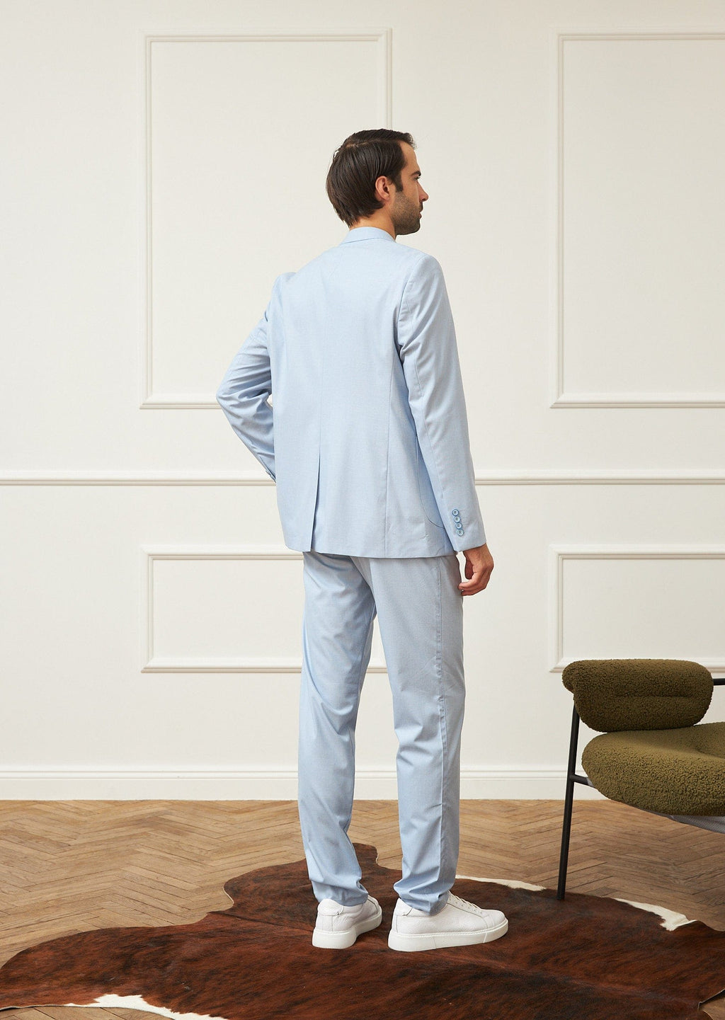 Tiavllya Casual 2 Pieces Mens Light Blue Suit Flat Notch Lapel Tuxedos For Wedding (Blazer+Pants)