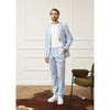 Tiavllya Casual 2 Pieces Mens Light Blue Suit Flat Notch Lapel Tuxedos For Wedding (Blazer+Pants)