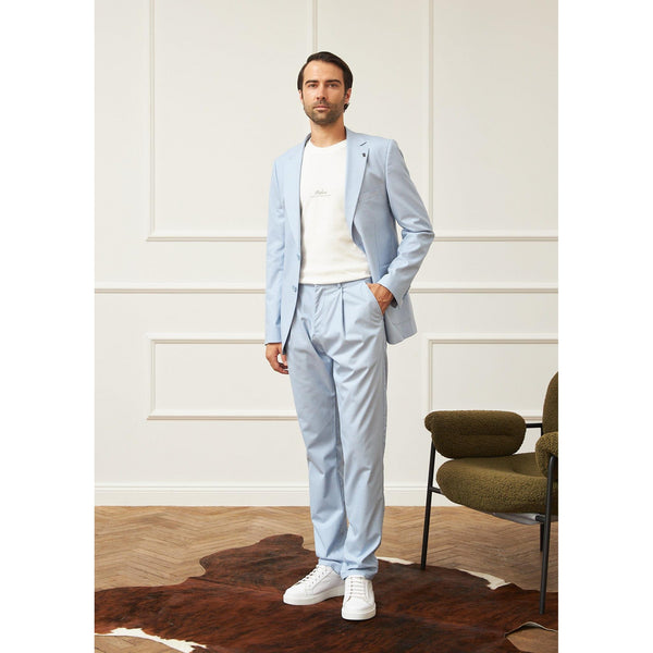 Tiavllya Casual 2 Pieces Mens Light Blue Suit Flat Notch Lapel Tuxedos For Wedding (Blazer+Pants)