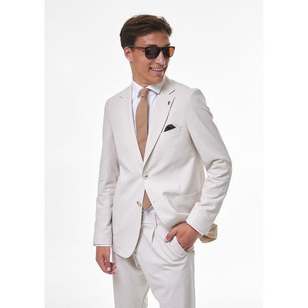 Tiavllya Casual 2 Pieces Mens White Suit Flat Notch Lapel Tuxedos For Wedding (Blazer+Pants)