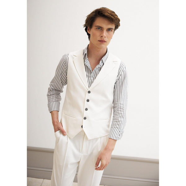 Tiavllya Casual 2 Pieces Mens White Suit Flat Notch Lapel Vest Suit For Wedding (Vest + Pants)