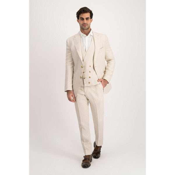 Tiavllya Casual 3 Pieces Mens Suit Flat Linen Notch Lapel Suit(Blazer+Vest+ Pant)