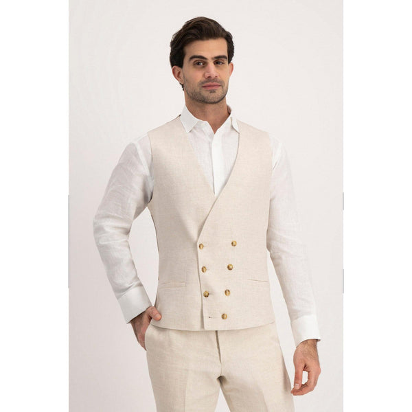 Tiavllya Casual 3 Pieces Mens Suit Flat Linen Notch Lapel Suit(Blazer+Vest+ Pant)