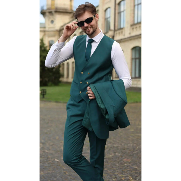 Tiavllya Casual 3 Pieces Mens Suit Flat Linen Peak Lapel Suit(Blazer+Vest+ Pant)