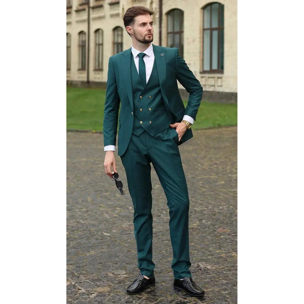 Tiavllya Casual 3 Pieces Mens Suit Flat Linen Peak Lapel Suit(Blazer+Vest+ Pant)