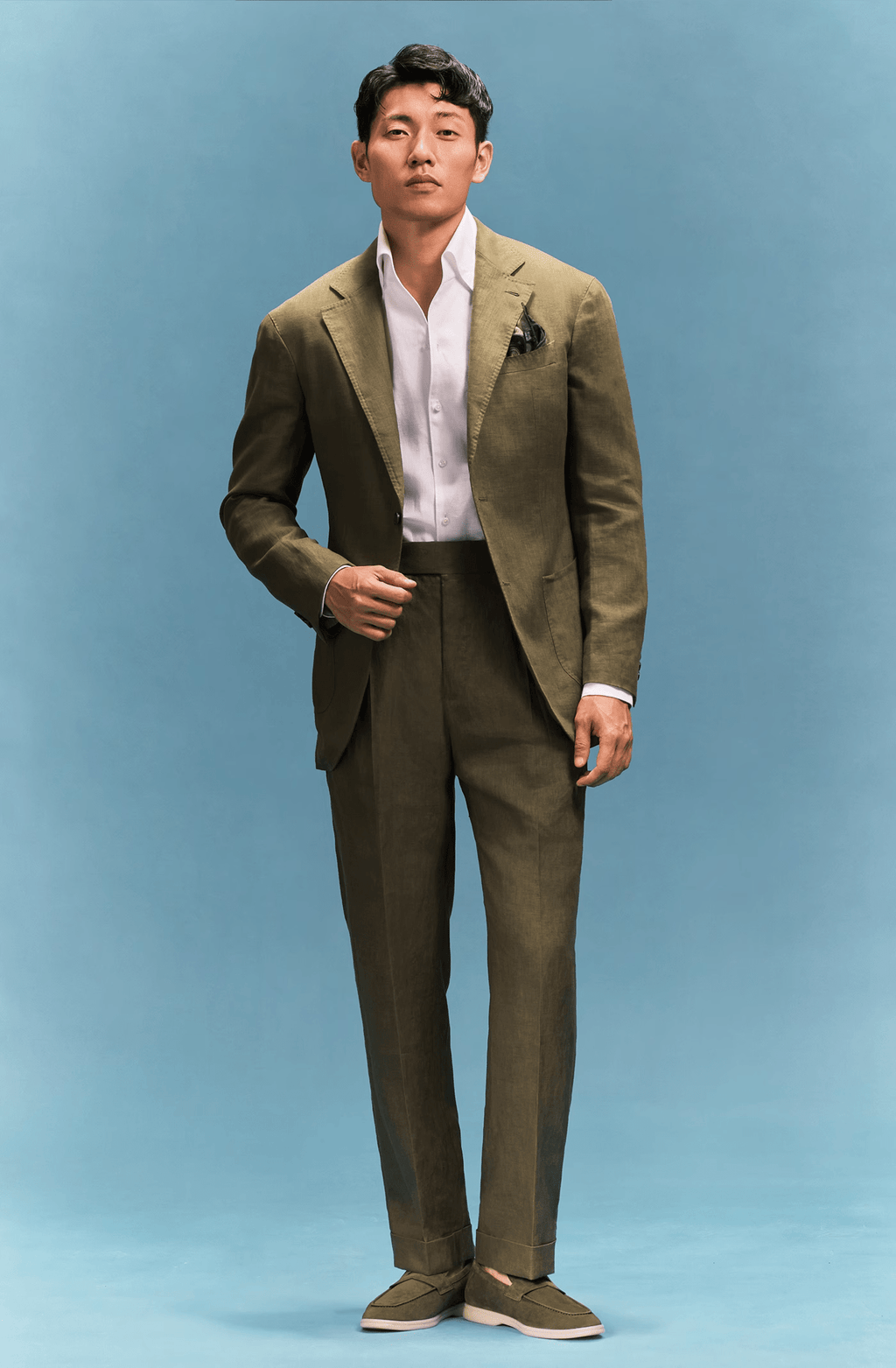 Tiavllya Casual Men's 2 Pieces Mens Suit Peak Lapel Linen For Wedding (Blazer+Pants)