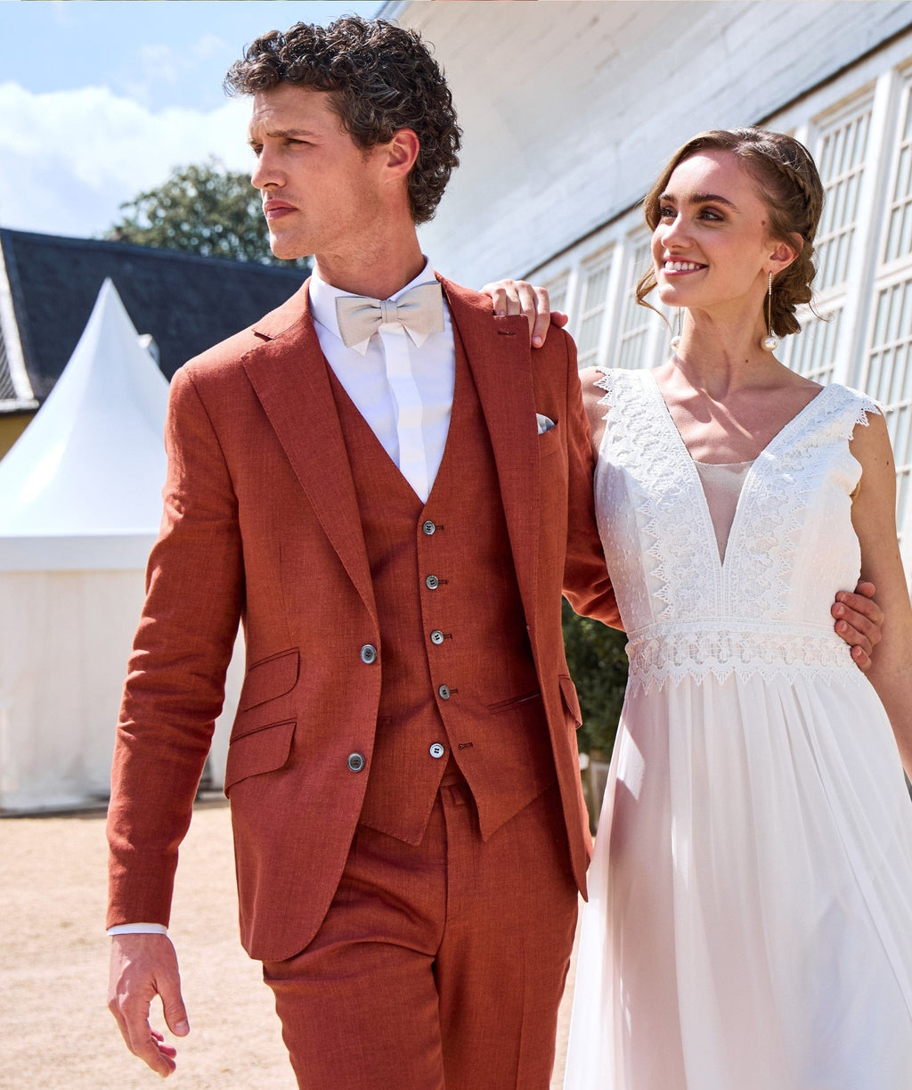 Tiavllya Casual Men's 3 Pieces Mens Suit Notch Lapel Linen For Wedding (Blazer+vest+Pants)