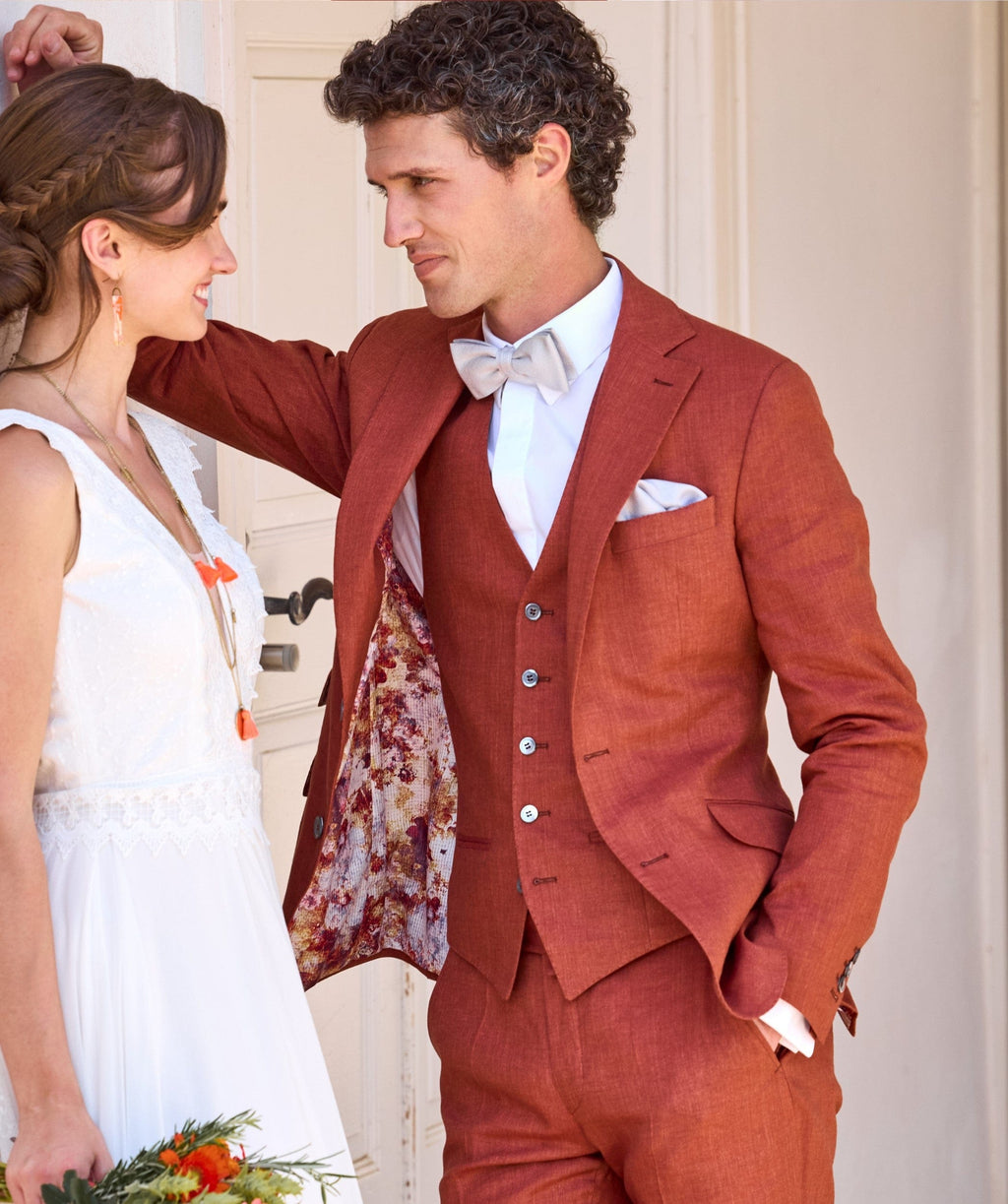 Tiavllya Casual Men's 3 Pieces Mens Suit Notch Lapel Linen For Wedding (Blazer+vest+Pants)