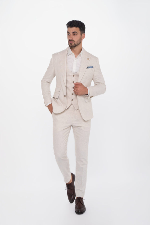 Tiavllya Casual Men's 3 Pieces Mens Suit Notch Lapel Linen For Wedding (Blazer+vest+Pants)