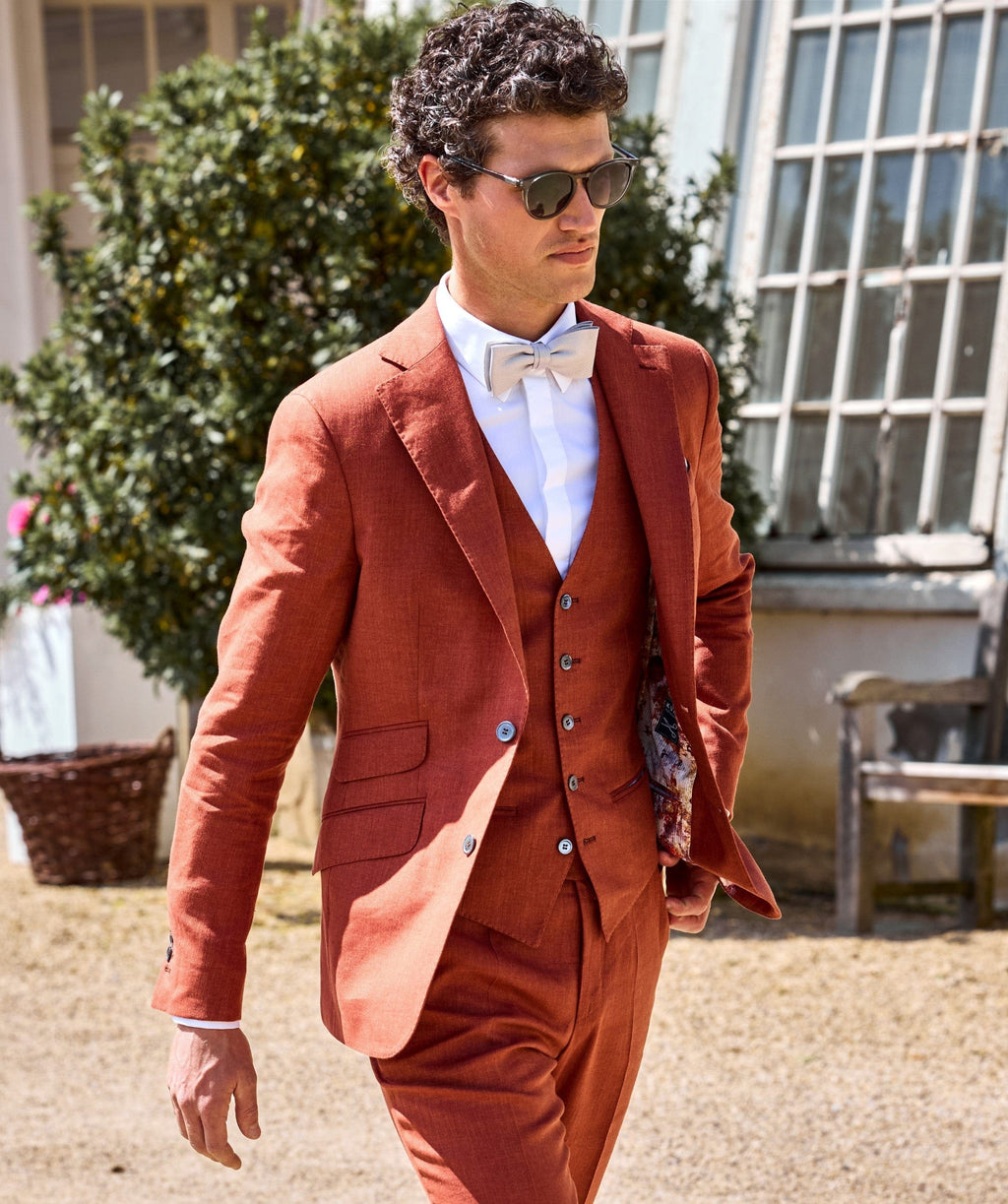 Tiavllya Casual Men's 3 Pieces Mens Suit Notch Lapel Linen For Wedding (Blazer+vest+Pants)