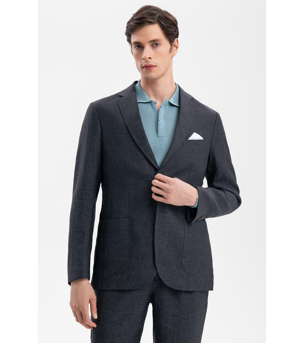 Tiavllya Casual Men's Black 2 Pieces Mens Suit Peak Lapel Linen For Wedding (Blazer+Pants)