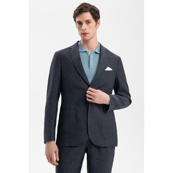 Tiavllya Casual Men's Black 2 Pieces Mens Suit Peak Lapel Linen For Wedding (Blazer+Pants)