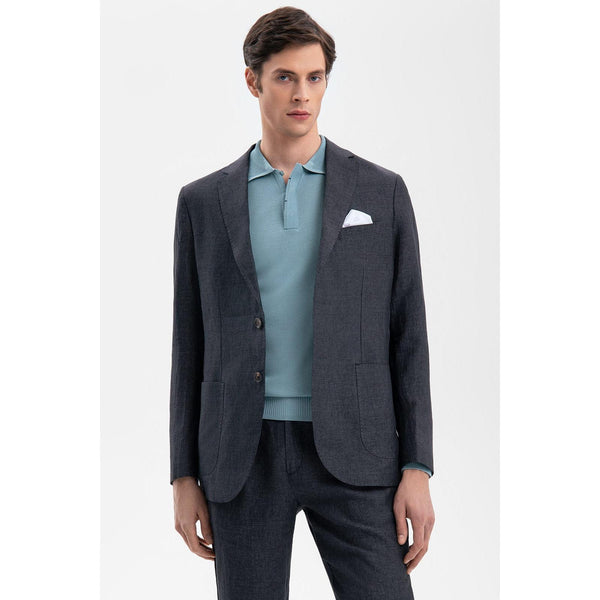 Tiavllya Casual Men's Black 2 Pieces Mens Suit Peak Lapel Linen For Wedding (Blazer+Pants)