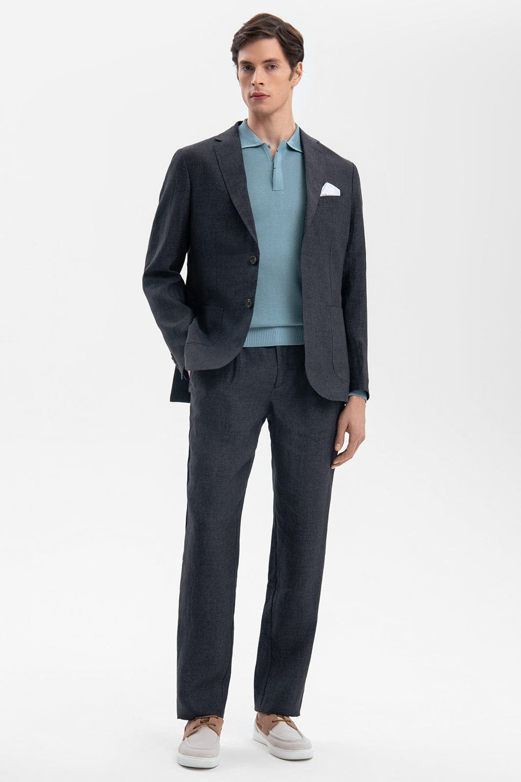 Tiavllya Casual Men's Black 2 Pieces Mens Suit Peak Lapel Linen For Wedding (Blazer+Pants)