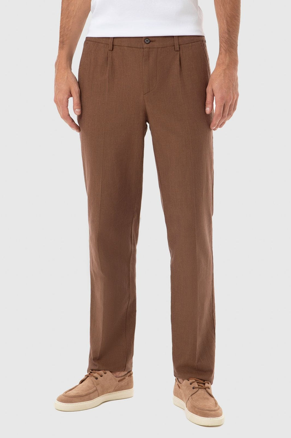 Tiavllya Casual Men's Brown 2 Pieces Mens Suit Peak Lapel Linen For Wedding (Blazer+Pants)