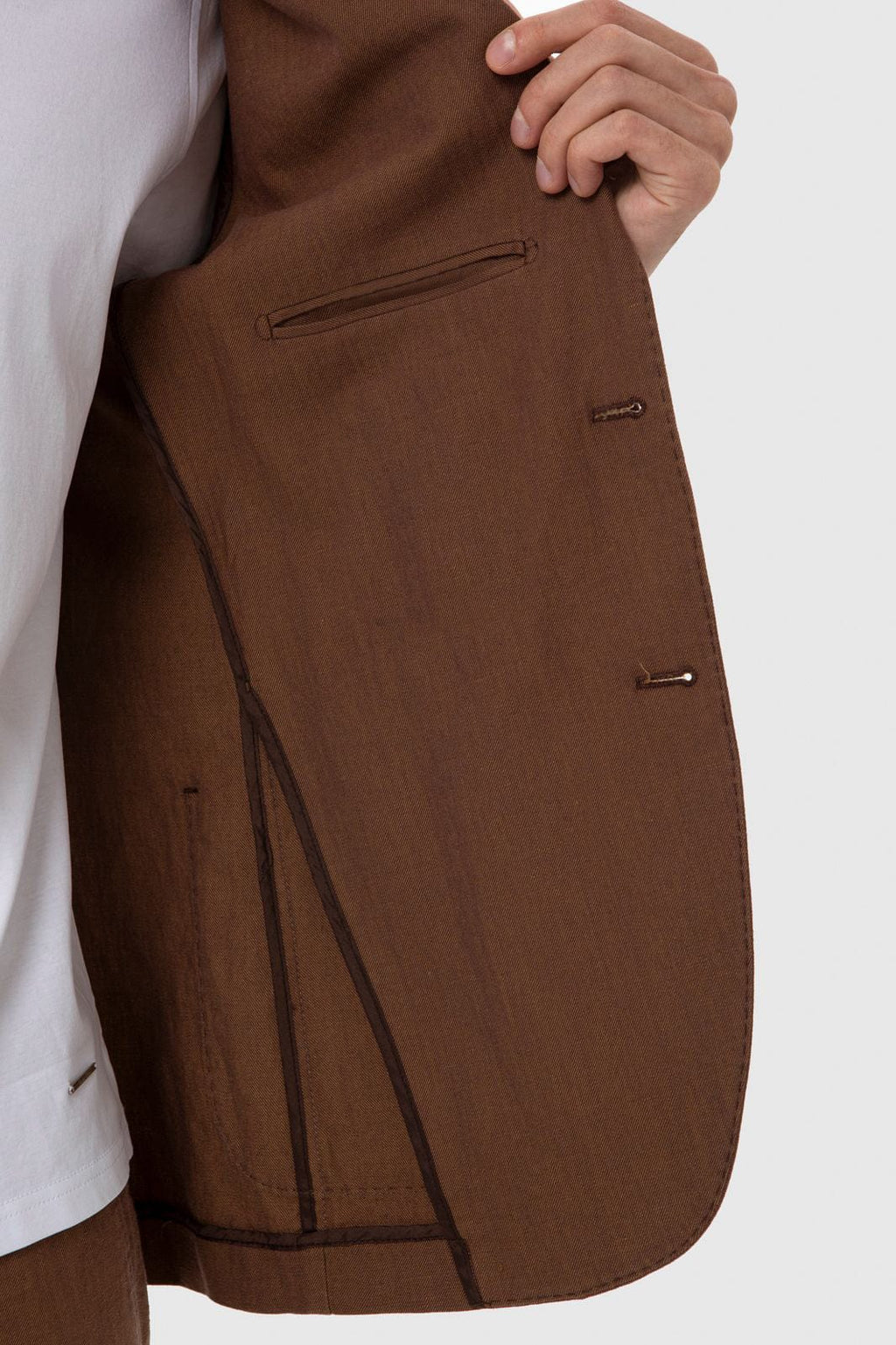 Tiavllya Casual Men's Brown 2 Pieces Mens Suit Peak Lapel Linen For Wedding (Blazer+Pants)