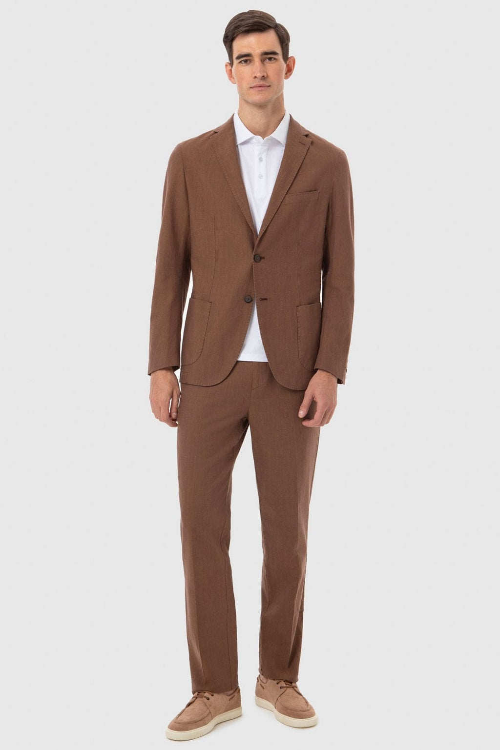 Tiavllya Casual Men's Brown 2 Pieces Mens Suit Peak Lapel Linen For Wedding (Blazer+Pants)