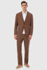 Tiavllya Casual Men's Brown 2 Pieces Mens Suit Peak Lapel Linen For Wedding (Blazer+Pants)