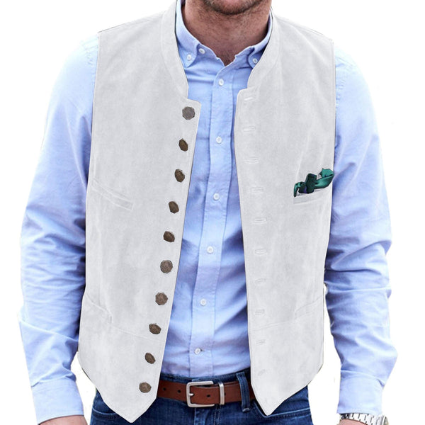 Tiavllya Casual Men's Classic Suede Stand Collar Waistcoat Denim Vest