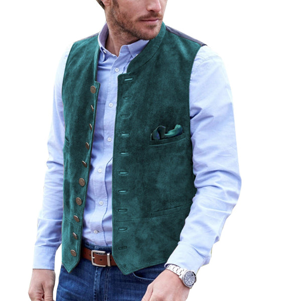 Tiavllya Casual Men's Classic Suede Stand Collar Waistcoat Denim Vest