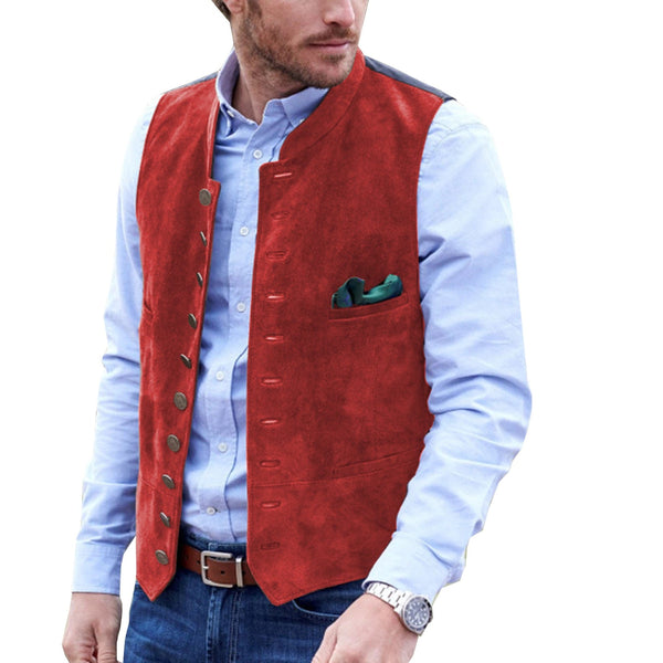 Tiavllya Casual Men's Classic Suede Stand Collar Waistcoat Denim Vest