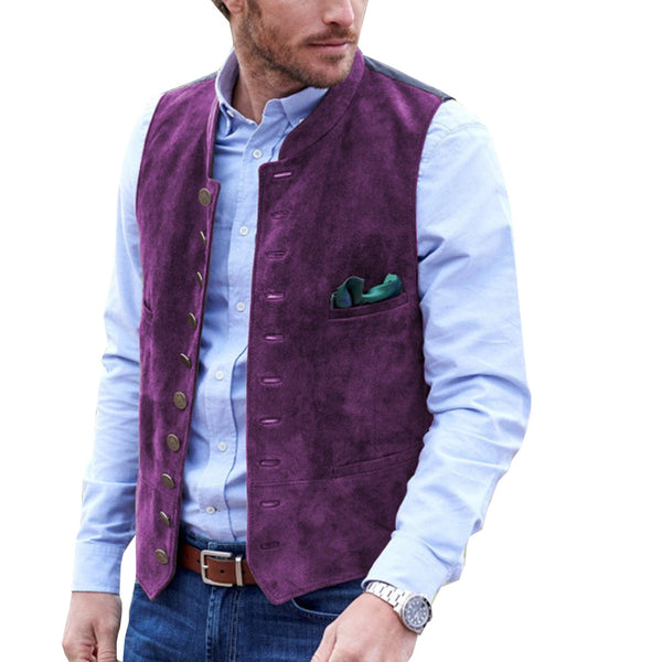 Tiavllya Casual Men's Classic Suede Stand Collar Waistcoat Denim Vest