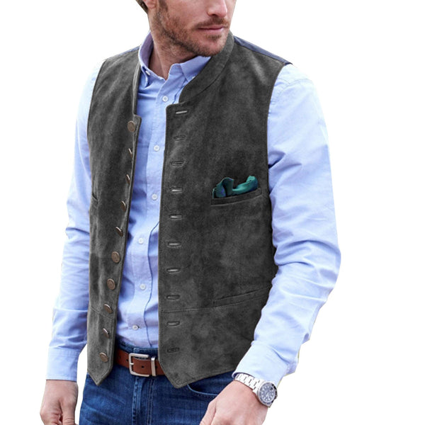 Tiavllya Casual Men's Classic Suede Stand Collar Waistcoat Denim Vest