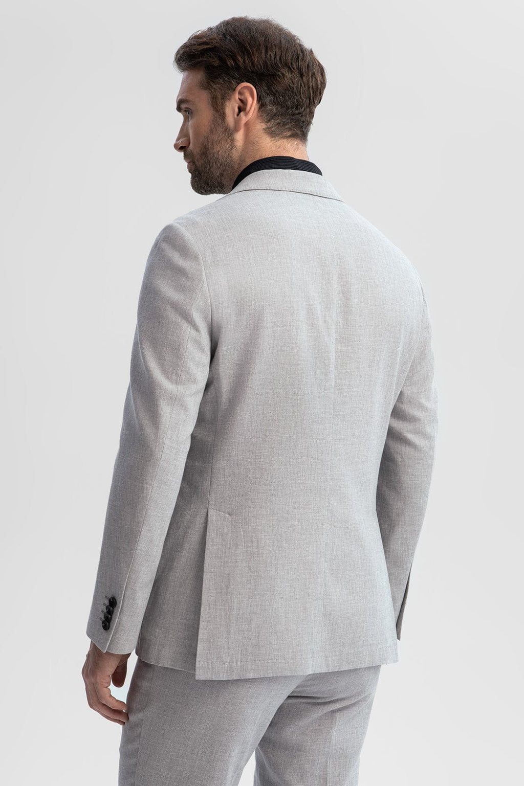 Tiavllya Casual Men's Silver 2 Pieces Mens Suit Peak Lapel Linen For Wedding (Blazer+Pants)