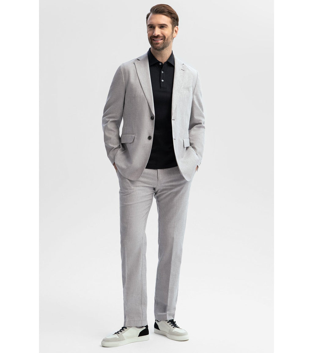 Tiavllya Casual Men's Silver 2 Pieces Mens Suit Peak Lapel Linen For Wedding (Blazer+Pants)