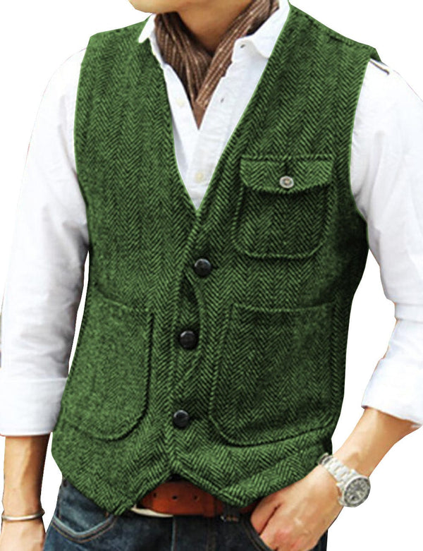 Tiavllya Casual Men's Slim Fit Herringbone V Neck Waistcoat
