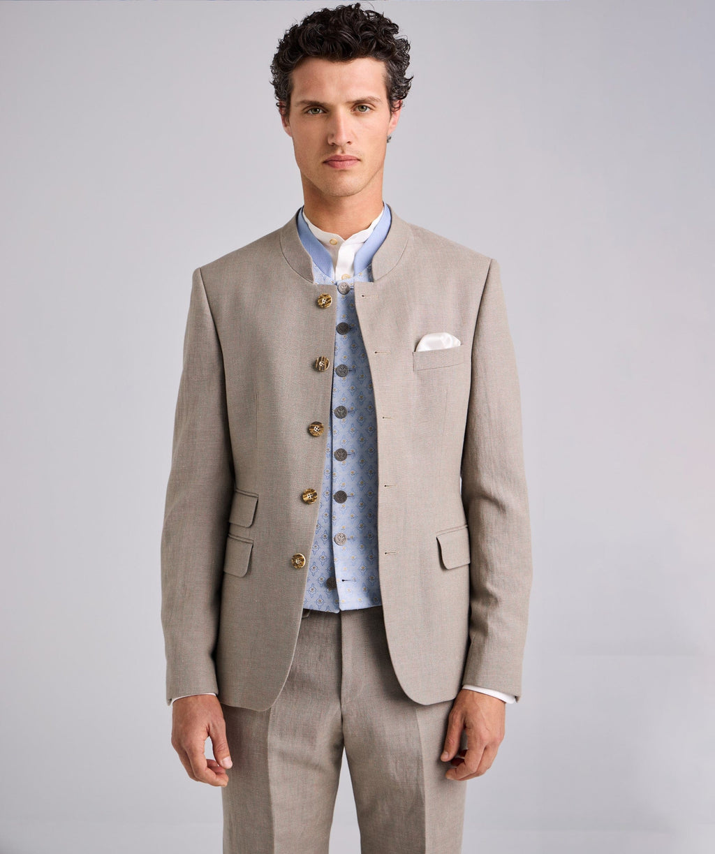 Tiavllya Classic 3 Piece Men's Slim Fit Solid Color Stand Collar Wedding Suit (Blazer+vest+Pants)