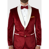 Tiavllya Classic Men's 2-Piece Red Velvet Shawl Collar Wedding Suit (Blazer+Pants)