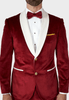 Tiavllya Classic Men's 2-Piece Red Velvet Shawl Collar Wedding Suit (Blazer+Pants)