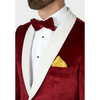 Tiavllya Classic Men's 2-Piece Red Velvet Shawl Collar Wedding Suit (Blazer+Pants)