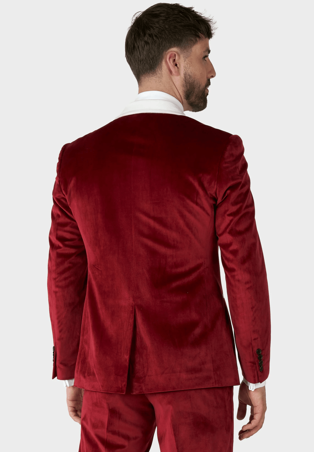 Tiavllya Classic Men's 2-Piece Red Velvet Shawl Collar Wedding Suit (Blazer+Pants)