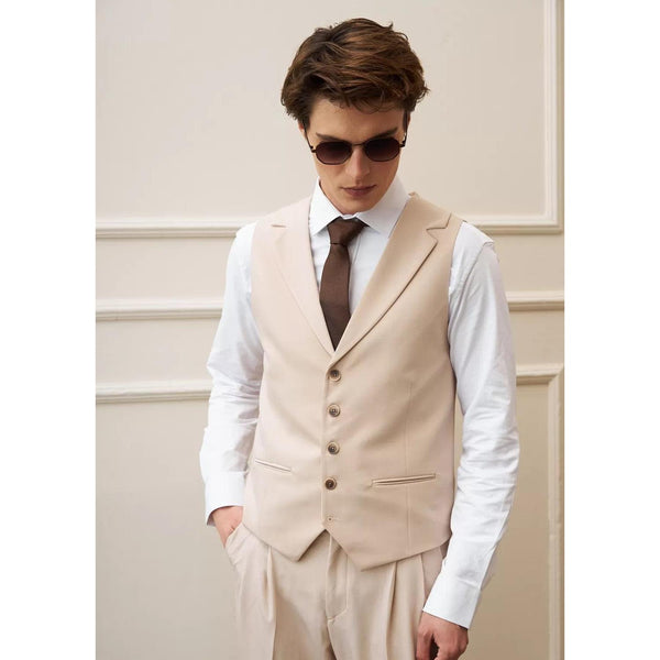 Tiavllya Fashion 2 Pieces Mens Beige Suit Flat Notch Lapel Vest Suit For Wedding (Vest + Pants)