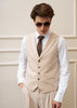 Tiavllya Fashion 2 Pieces Mens Beige Suit Flat Notch Lapel Vest Suit For Wedding (Vest + Pants)