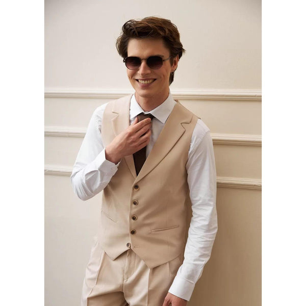 Tiavllya Fashion 2 Pieces Mens Beige Suit Flat Notch Lapel Vest Suit For Wedding (Vest + Pants)