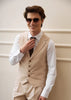 Tiavllya Fashion 2 Pieces Mens Beige Suit Flat Notch Lapel Vest Suit For Wedding (Vest + Pants)