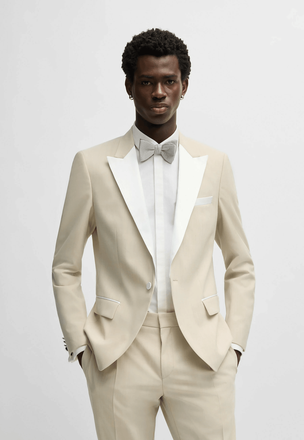 Fashion Pieces Mens Beige Suit Peak Lapel For Wedding (Blazer+