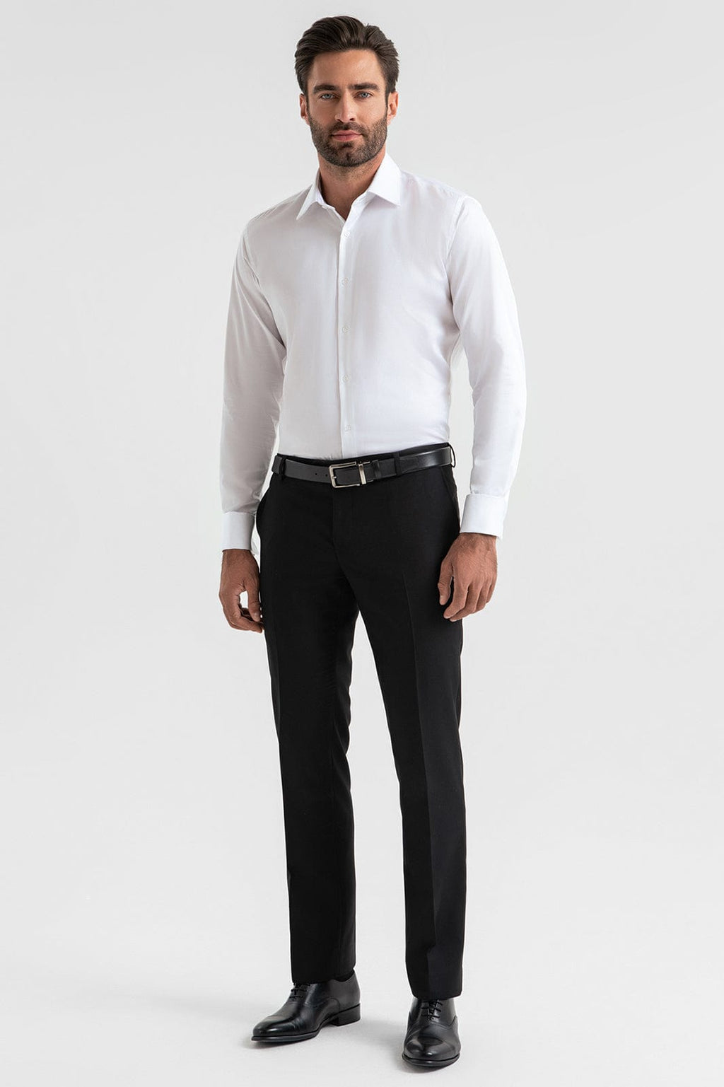 Tiavllya Fashion 2 Pieces Mens Black Suit Flat Peak Lapel Tuxedos For Wedding (Blazer+Pants)