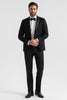 Tiavllya Fashion 2 Pieces Mens Black Suit Flat Peak Lapel Tuxedos For Wedding (Blazer+Pants)