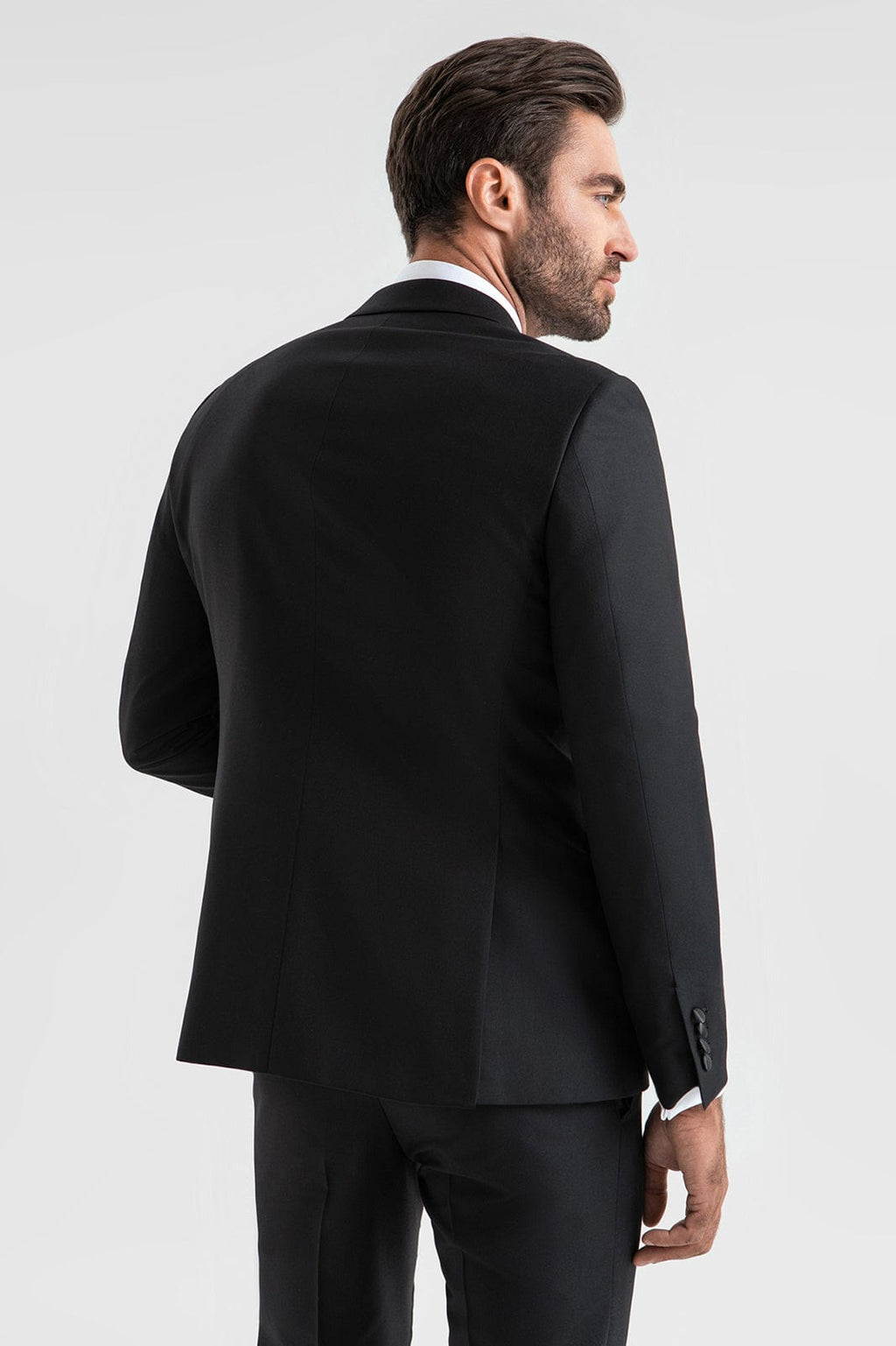 Tiavllya Fashion 2 Pieces Mens Black Suit Flat Peak Lapel Tuxedos For Wedding (Blazer+Pants)