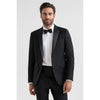 Tiavllya Fashion 2 Pieces Mens Black Suit Flat Peak Lapel Tuxedos For Wedding (Blazer+Pants)
