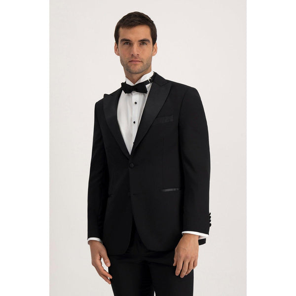 Tiavllya Fashion 2 Pieces Mens Black Suit Peak Lapel For Wedding (Blazer+Pants)
